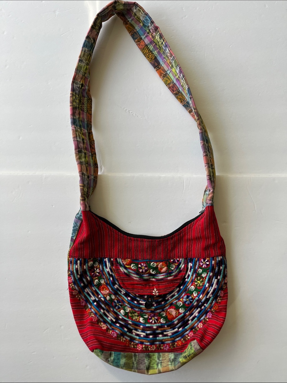 Handcrafted Embroidered Crossbody Bag Zip Closure Pocket Boho Padded Strap - Picture 3 of 15